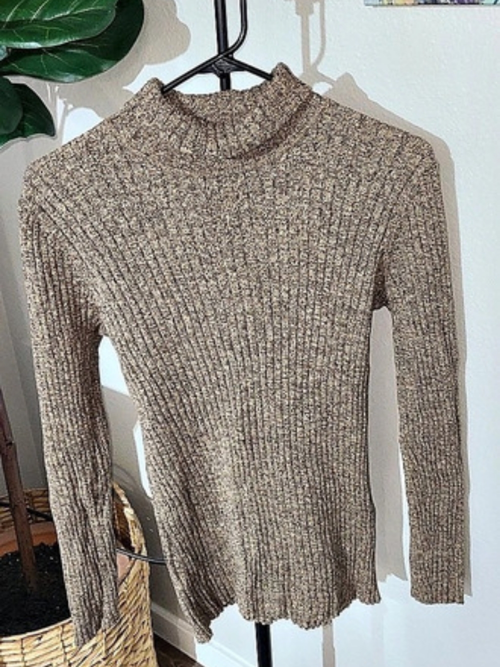 Hannah Brown Marled Ribbed Turtleneck Sweater 100% Cotton L